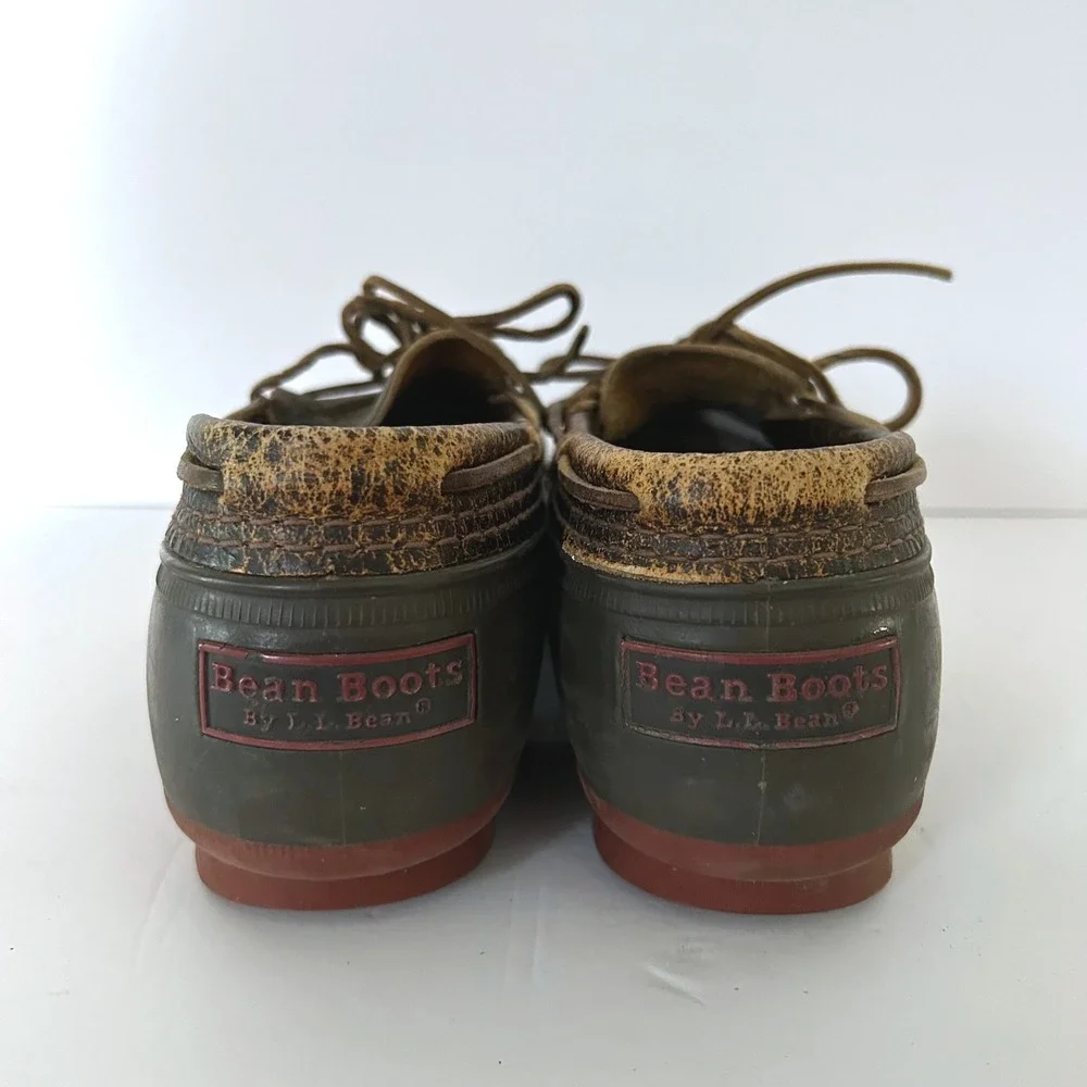 Vintage LL Bean Rubber Moc Boots Mens 10 Green Duck Shoes Leather Trim Maine USA